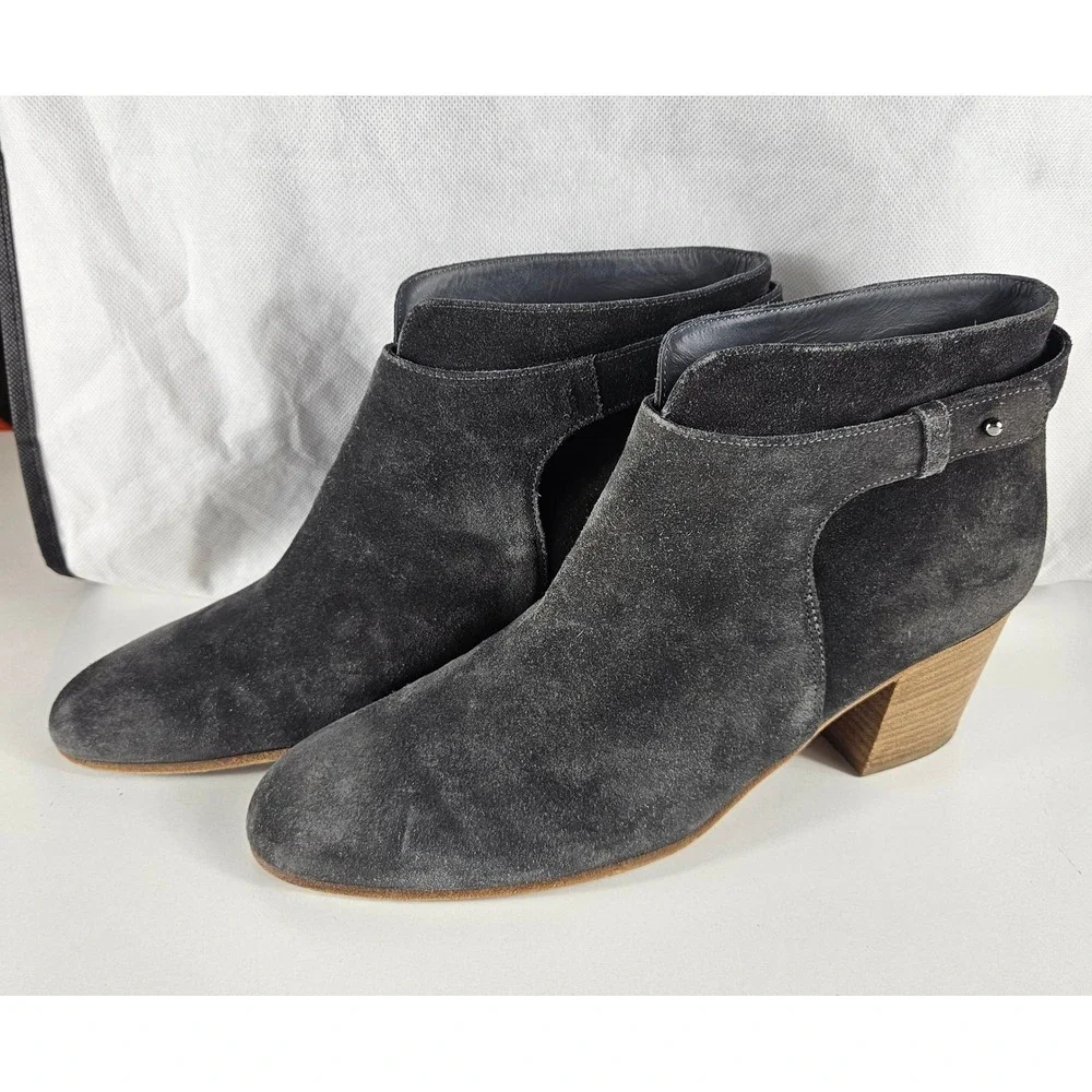 VINCE. Women Charcoal Grey Suede Stacked Ankle Boots Block Heel Italy 11M EUR 41